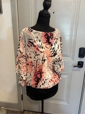 Jennifer Lopez Pink and Black Animal-Print Dolman Top
